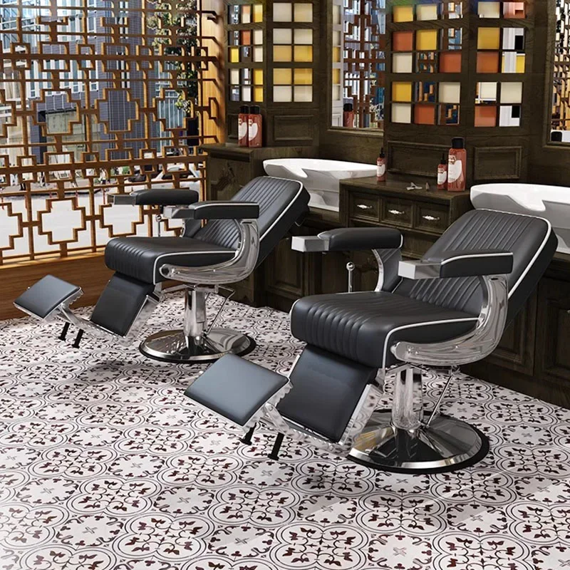 Silla De barbero profesional con reposabrazos, cojín De lujo, silla Vintage avanzada, giratoria, Reclinable, muebles