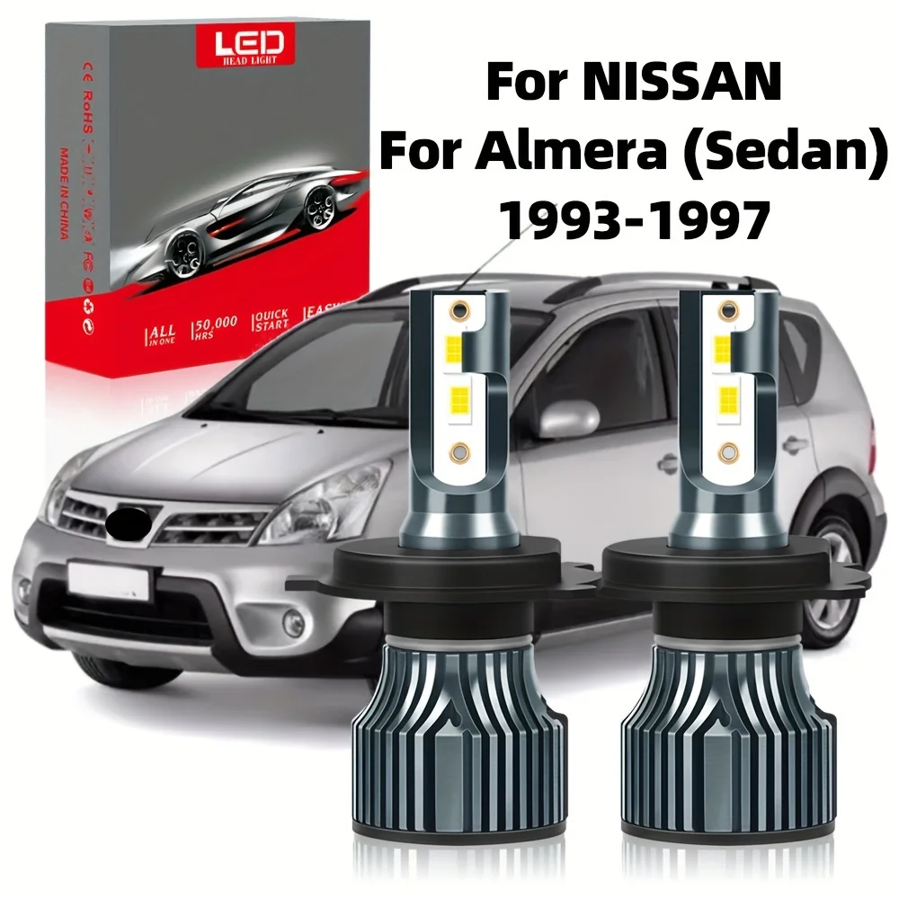 Fit For NISSAN Almera (Sedan) (1993-1997), High Low Beam Headlight 6500K White, 400% High Brightness No Installation Trouble