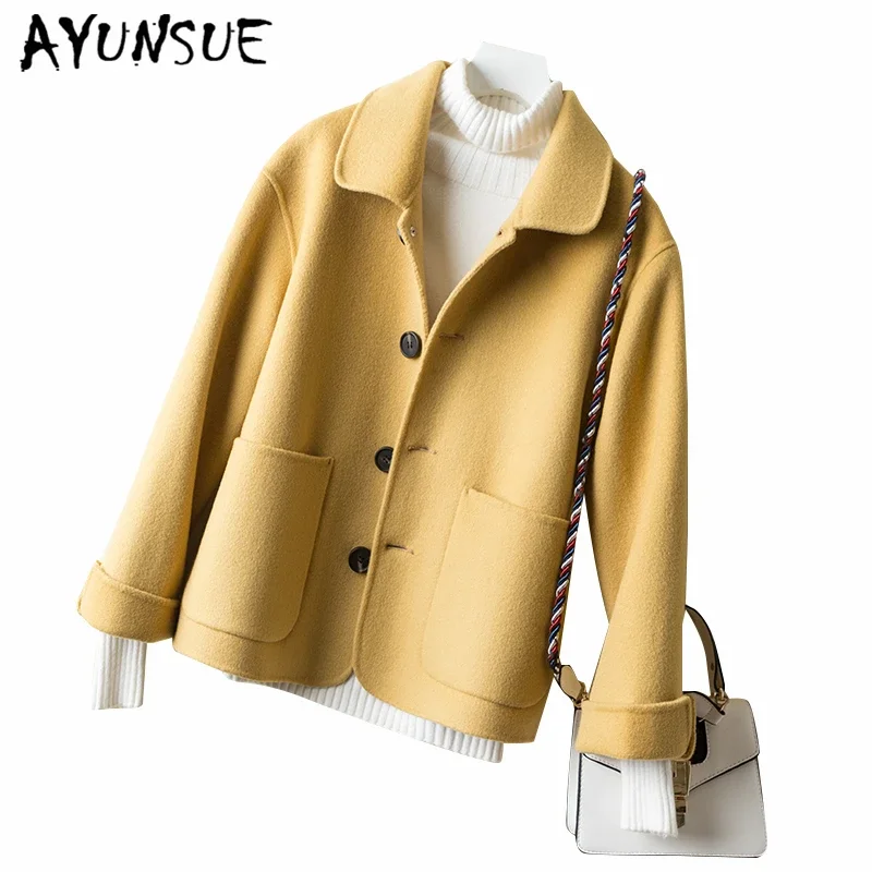

AYUNSUE 2020 Elegant Casual Double-Sided Cashmere Wool Coats Autumn Winter Coat Women Fit Soft Short Female Jacket Clothes LW455