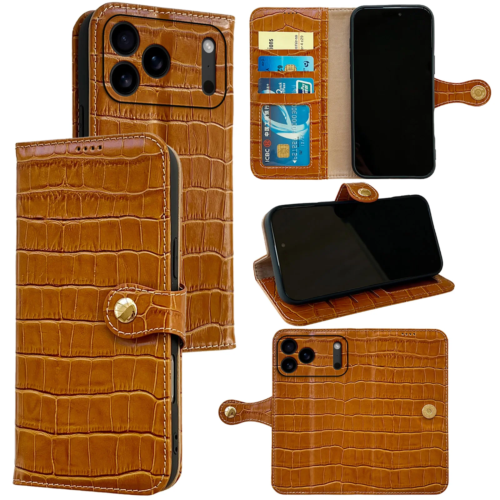 

For iPhone 17 Pro Max Air Case Crocodile Pattern Cash Pocket Card Holder Lens Protection Flip Cover