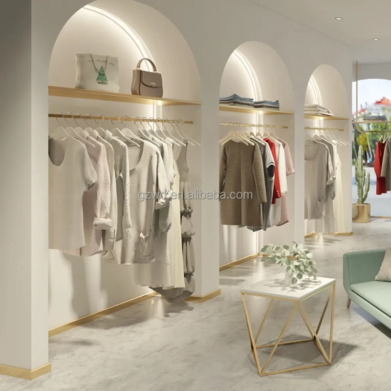 

Customize.Customized Gold Stainless Steel Foldable Clothes Display Rack Fashion Accessories Boutique Shop Furniture Retail S