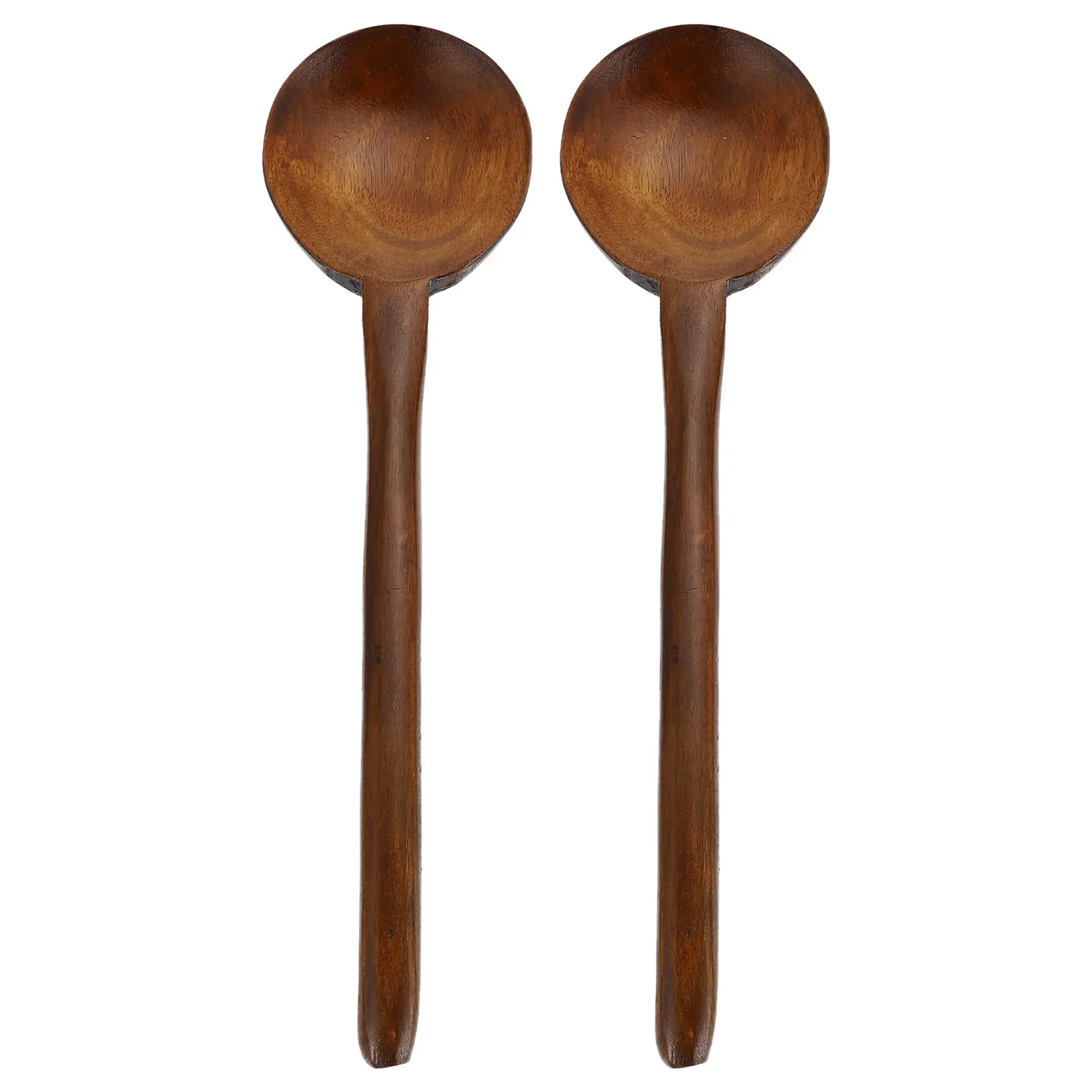 2Pcs Natural Wood Soup Spoon Long Handle Nonstick Friendly for Asian Noodle Soups Porridge Stew Rustic Kitchen Serving Ladle