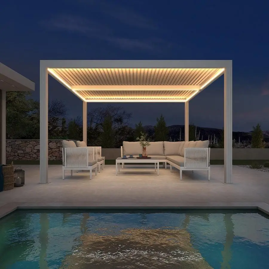 

Wall-Mounted Opening Louvered Roof Sunroom House Bioclimatic Outdoor Aluminium Pergola Waterproof Garage Canopy Metal Carport