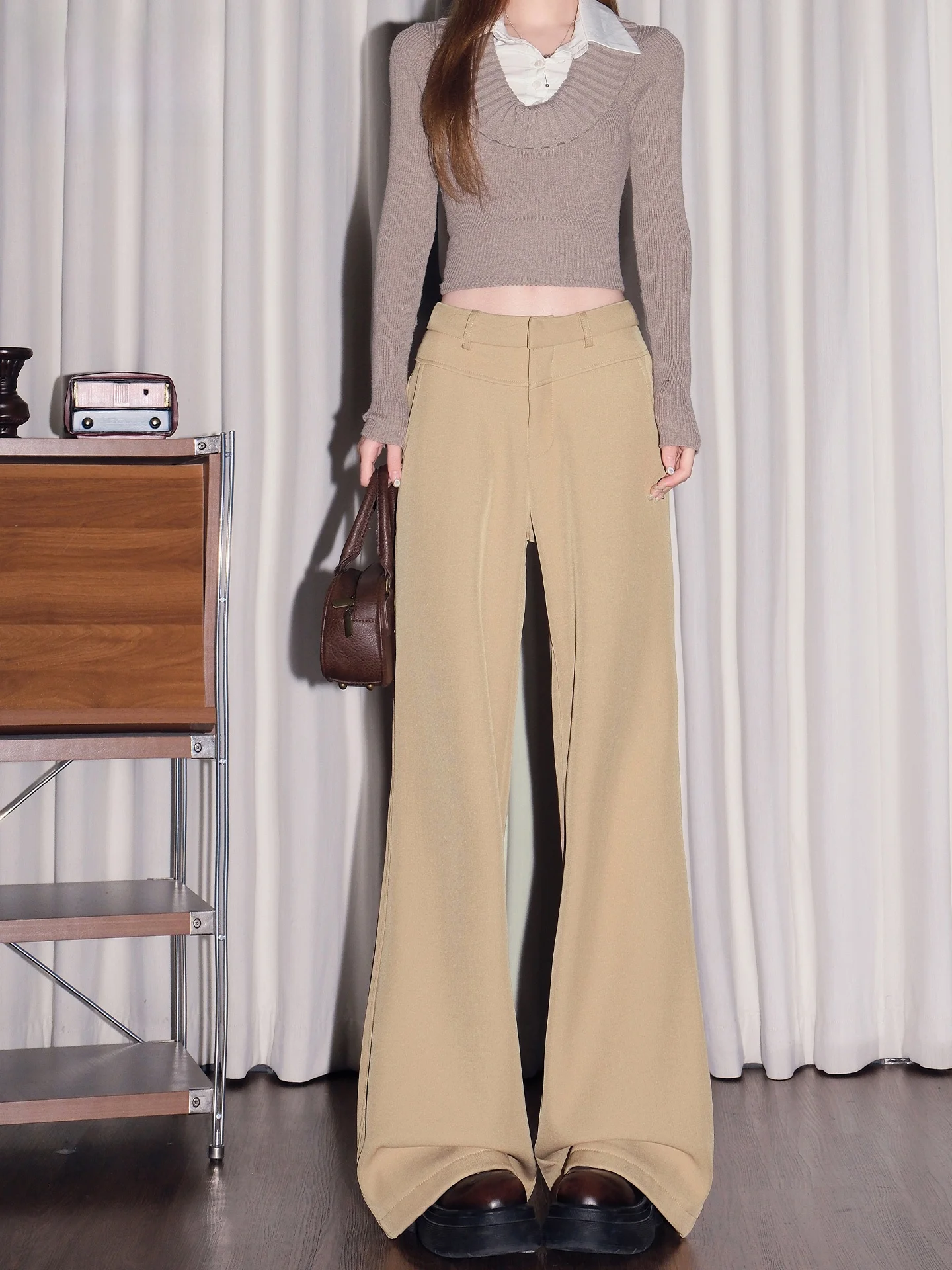 

Khaki High Waist Wide Leg Casual Pants Women's 2026 New Summer Slimming Not Sticky Leg Long Pants Trousers Straight Cut