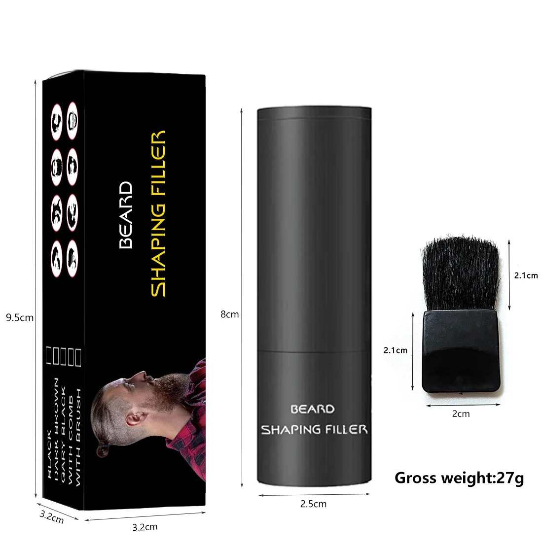 Palo de relleno de barba para hombres, sello de reparación, polvo de relleno de cabello, pluma para mejorar el cabello, lápiz de relleno de Color