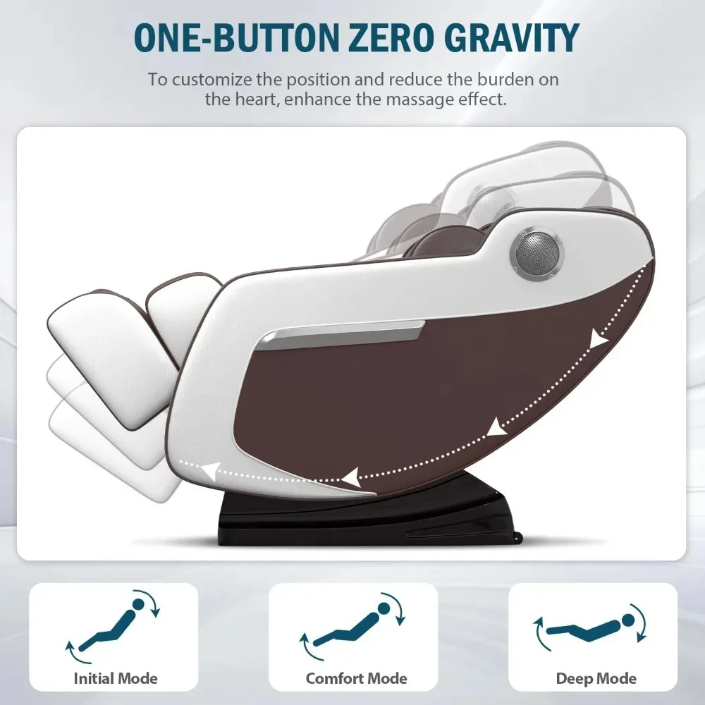كرسي تدليك لكامل الجسم، كرسي تدليك بدون جاذبية مع ضغط هواء، 8 بكرات تدليك ثابتة، تسخين، أسطوانة قدم، 3