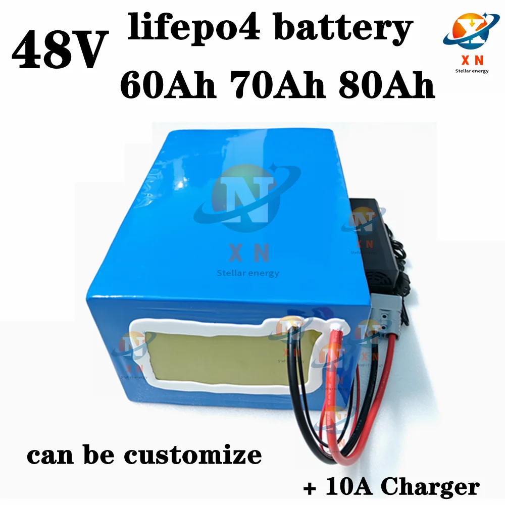 Lithium 48V 80AH lifepo4 48V 60Ahbattery 48V 70Ah Rechargeable for 3500w scooter bike Solar motorcycle vehicle + 10A Charger