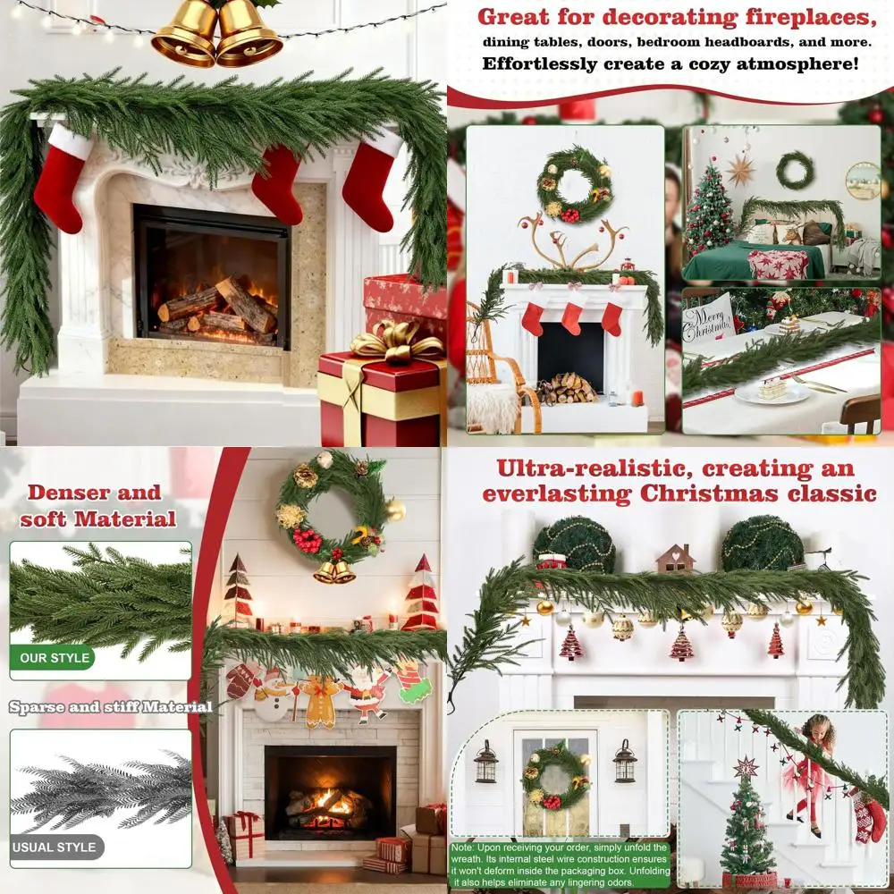 

6-Foot Christmas Pine Garlands Set of 4, Artificial Greenery for Indoor/Outdoor Decor, Ideal for Tables, Mantels, Walls