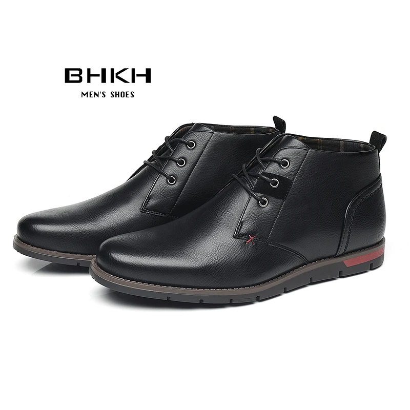 BHKH Ankle Boots Spring/Autumn Men Boots Lace-up Brown Men Pu Leather Casual Boots Chaussure Homme Work Office Shoes For Men