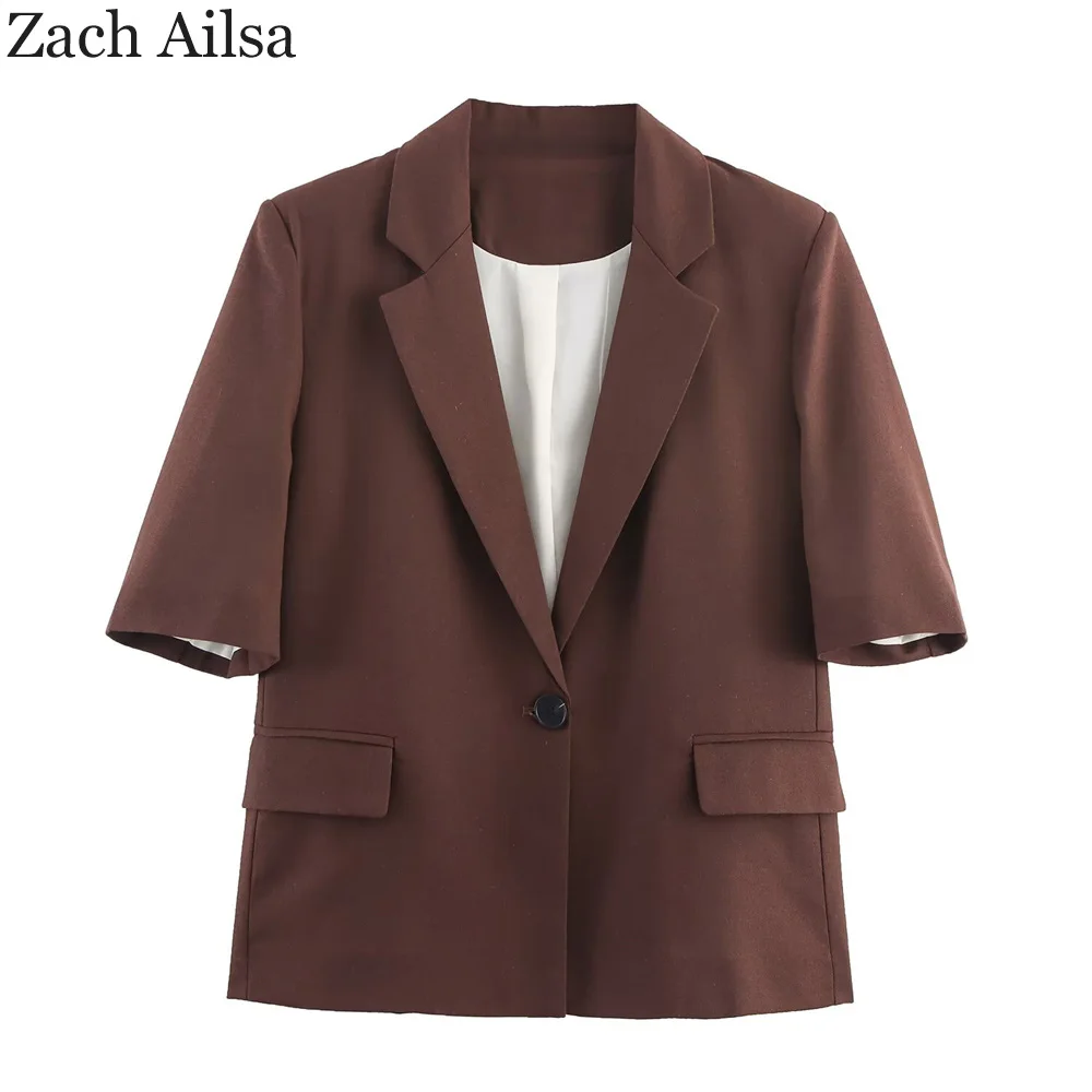 

Осенняя новая женская одежда в европейском и американском стиле, модный темпераментный универсальный однотонный пиджак с короткими рукавами