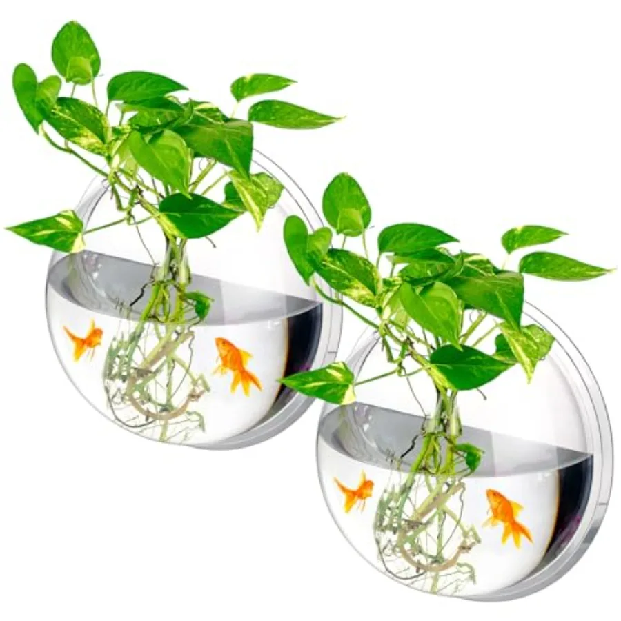 

2 Pcs Hanging Wall 1 Gallon Fish Bowls Acrylic Clear Wall Fish Tank for Beta Aquariums Mounted Plant Bubbl Ecosphere Decor