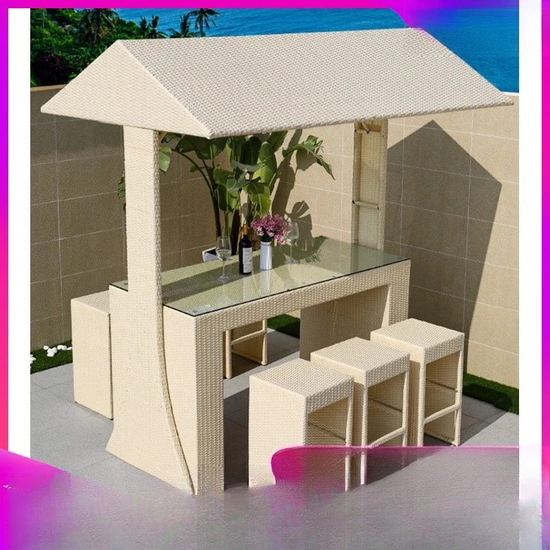 

Outdoor simple modern bar table tables and chairs open-air hotel dining table balcony rattan leisure tables and chairs sun-proof
