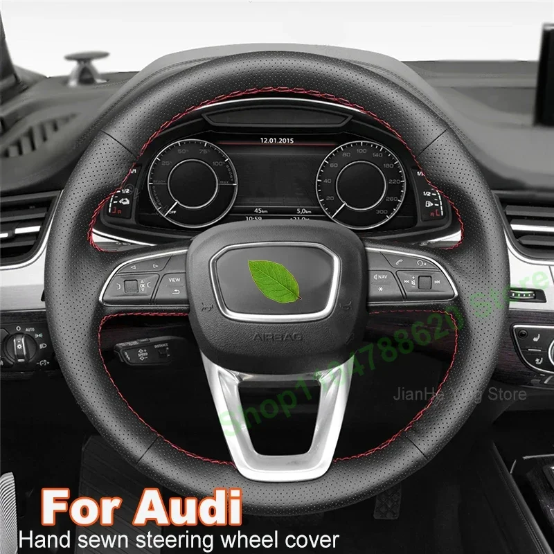 

Hand-sewn Anti-slip Breathable Leather Car Steering Wheel Covers Handle Cover For Audi A4 B9 Avant Allroad Q3 Q5 SQ5 Q7 SQ7 Q8 S