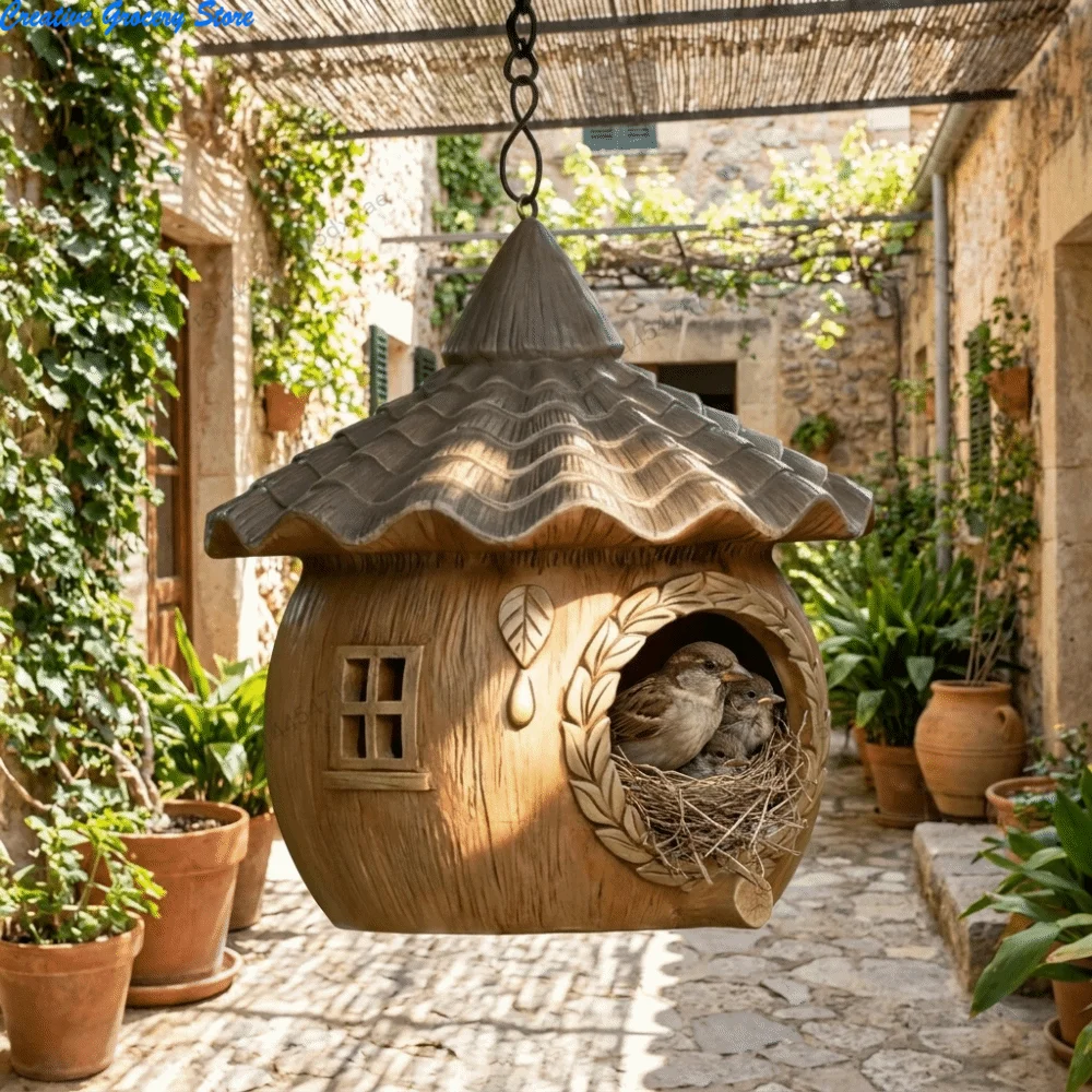 Vogelhäuschen aus Kunstharz mit Weizenähren, regenfest, wasserdicht, Vogelnistkasten, belüftet, Brutkasten für den Balkon
