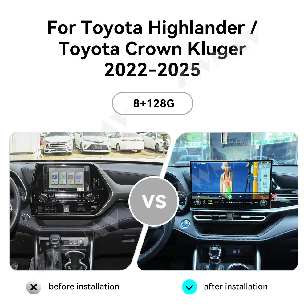 15.8'' Qualcomm Car Radio For Toyota Highlander / Toyota Crown KLUGER 2022-25 Android Multimedia Navigation Wireless CarPlay GPS