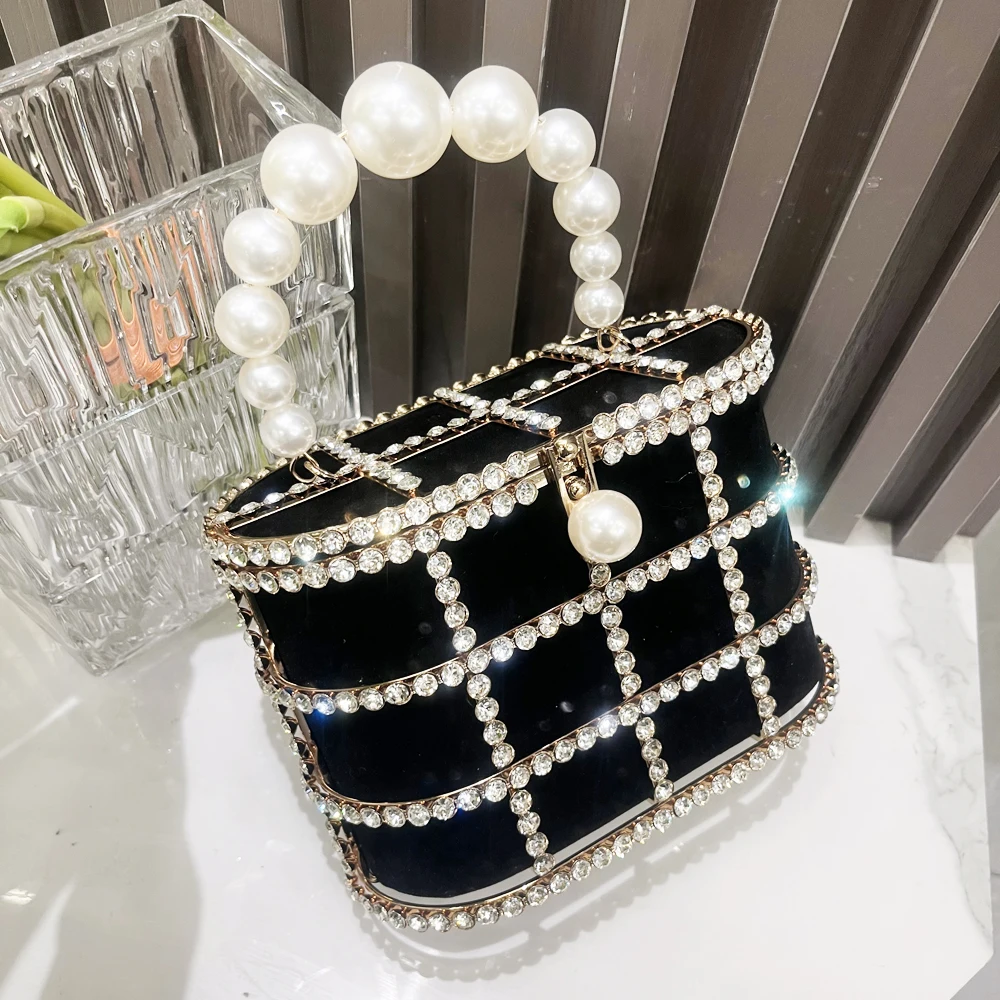 

Handle Evening clutch Bag Purses and handbag luxury Designer shoulder bag Shiny Crystal rhinestone Clutch purse bucket bag