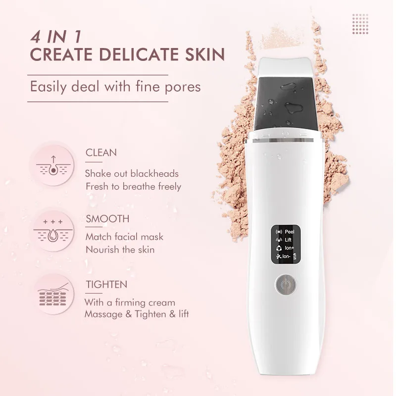 Ultrasonic Facial Skin Scrubber Ionic Deep Facial Pore Cleaner Blackhead Remover Exfoliating Facial Lifting Beauty Device