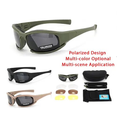 Imagen 2 del producto Nuevas gafas tácticas de 4 lentes: gafas de seguridad polarizadas a prueba de viento y polvo para deportes al aire libre (escalada, ciclismo, pesca)
