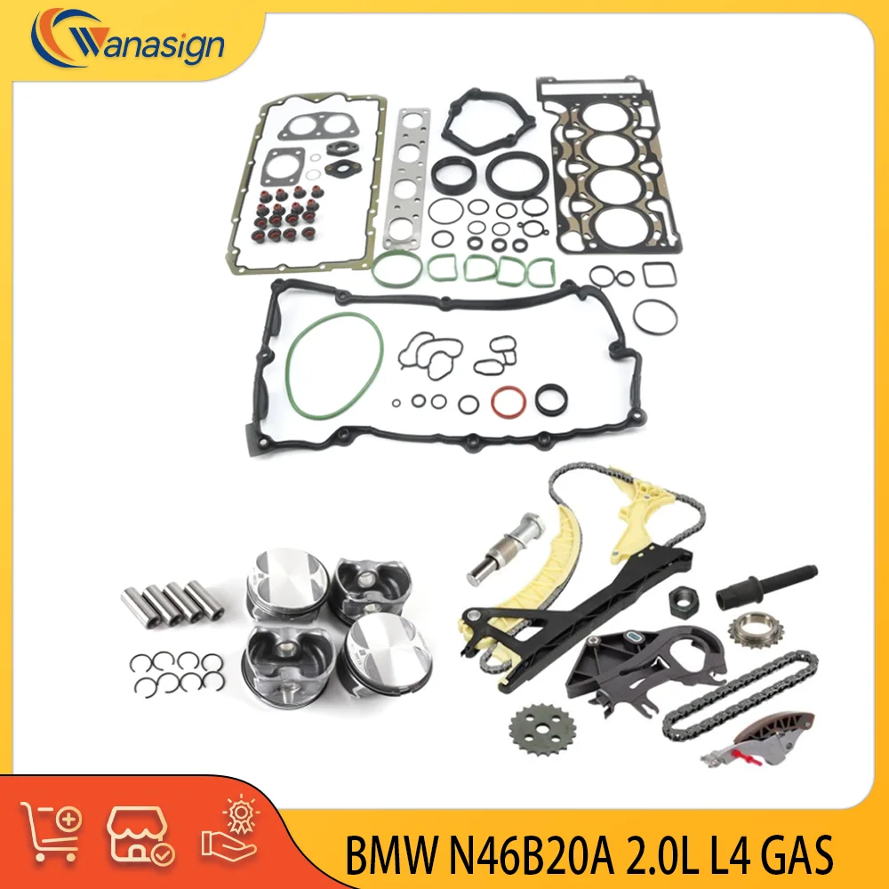 

ENGINE Overhaul Engine Gasket Seals Kit Pistons Set Timing chain kit For BMW E46 E87 318i 120i N46B20 2.0L L4 GAS 2005-2015