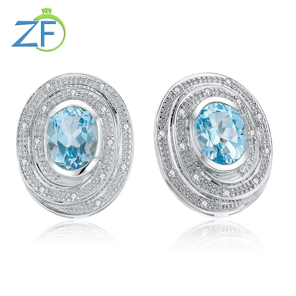 GZ ZONGFA 925 Sterling Silver Natural Sky Blue Topaz Stud Earrings Oval Cut 10x8mm Gemstone for Women Luxury Party Wedding Gifts