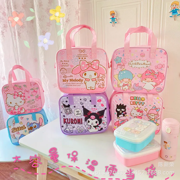 Sanrio cartoon cute Melody handbag lunch box insulation bag large capacity lunch bag Hello Kitty portable waterproof lunch box b