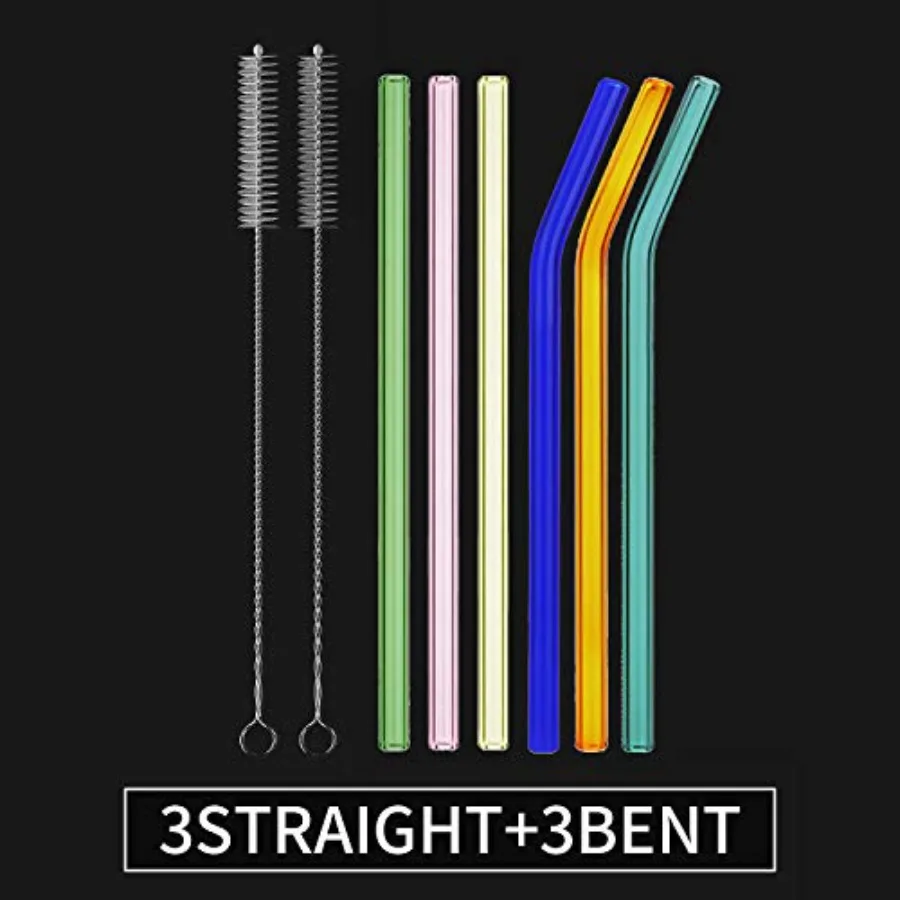 6 عبوات من قش الزجاج القابل لإعادة الاستخدام مقاس 8 بوصة × 10 مم Iluding 3 مستقيم و3 منحني مع فرشاة تنظيف 2 مثالية لشاي العصائر #2