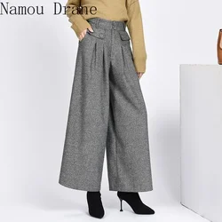 Pantalones de lana cálidos para mujer, Capris plisados de cintura alta y pierna ancha, 4xl, invierno, 2022