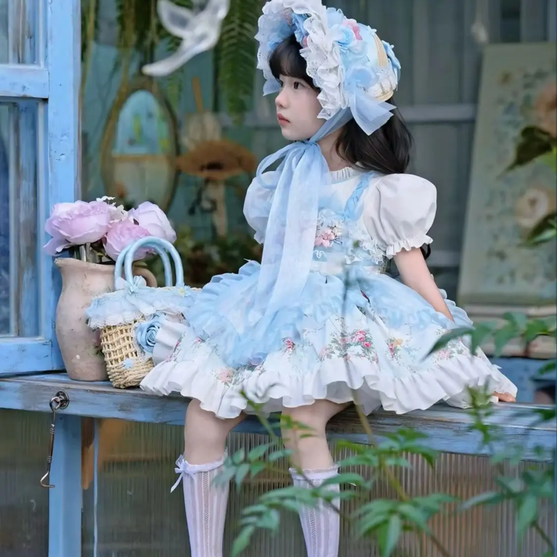 Girls Sweet French Lolita Dress 2026 New Kids Puff Sleeve Palace Gown Children Birthday Party Clothing