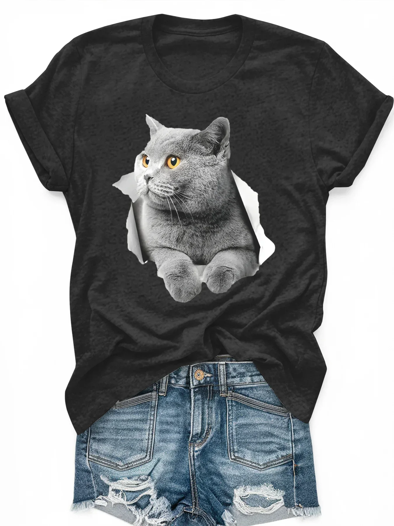 

Women's large-size printed short-sleeved T-shirt, loose and casual, soft, comfortable and breathable, outdoor sports