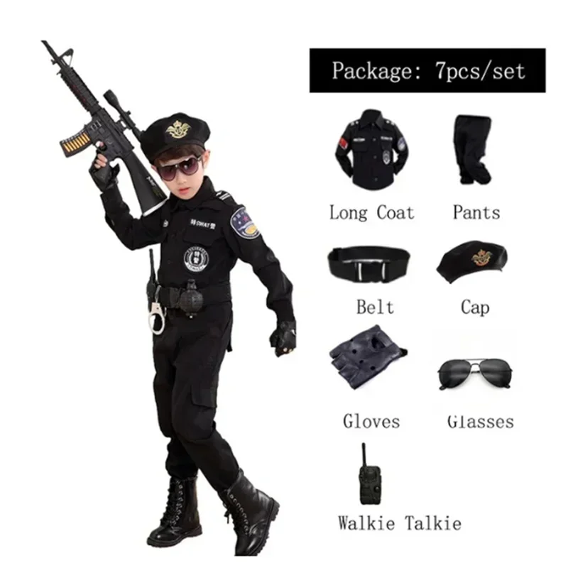 Costumi da poliziotto per bambini Uniforme della polizia per bambini Ragazzi Ragazze Poliziotti dell'esercito Abbigliamento cosplay Vestito Regalo di carnevale per feste di Halloween