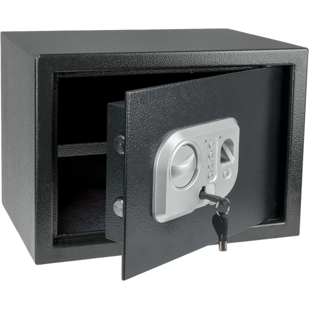 Caja fuerte biométrica con acceso a huellas dactilares con dos teclas de respaldo: almacenamiento seguro para objetos de valor en casa o en la oficina