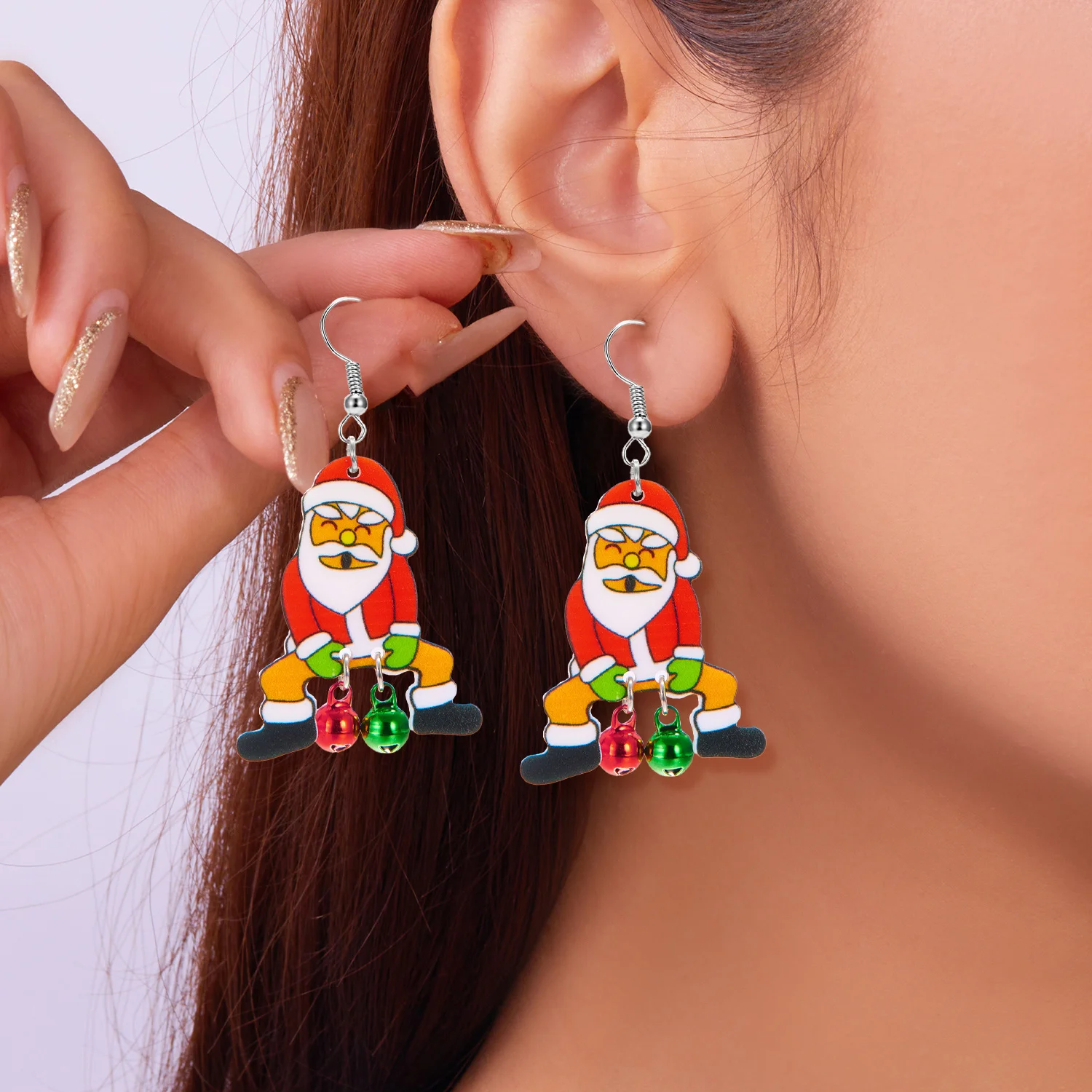 Acryl Grüne Weihnachtsbaum-Ohrhänger-Set für Frauen Niedliche Weihnachtsmann-Katzen-Lebkuchenmann-Ohrringe Party-Schmuck Geschenke – Detail 4