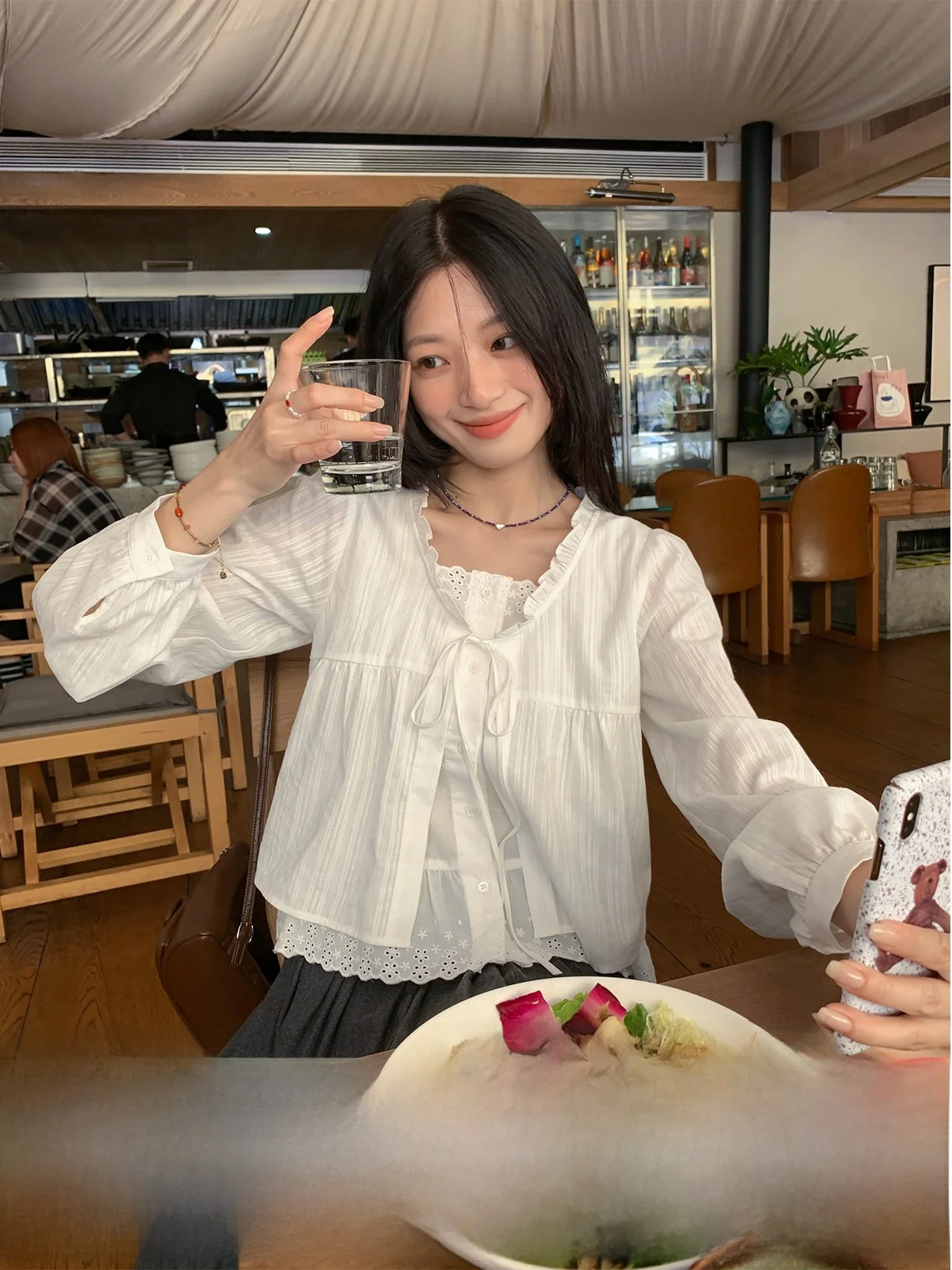 

Романтический топ Sisilyon с кружевной отделкой и эффектом двухслойности, женский дизайнерский топ из хлопка с длинными рукавами и цветочным принтом, повседневная одежда