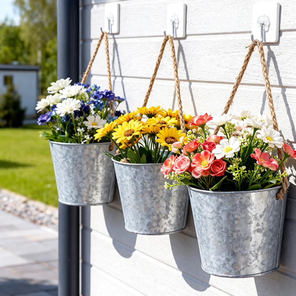 Vintage Iron Wall Hanging Planter Half Circle Flower Pot Decorative Holder For Home Garden Balcony Wall Decor