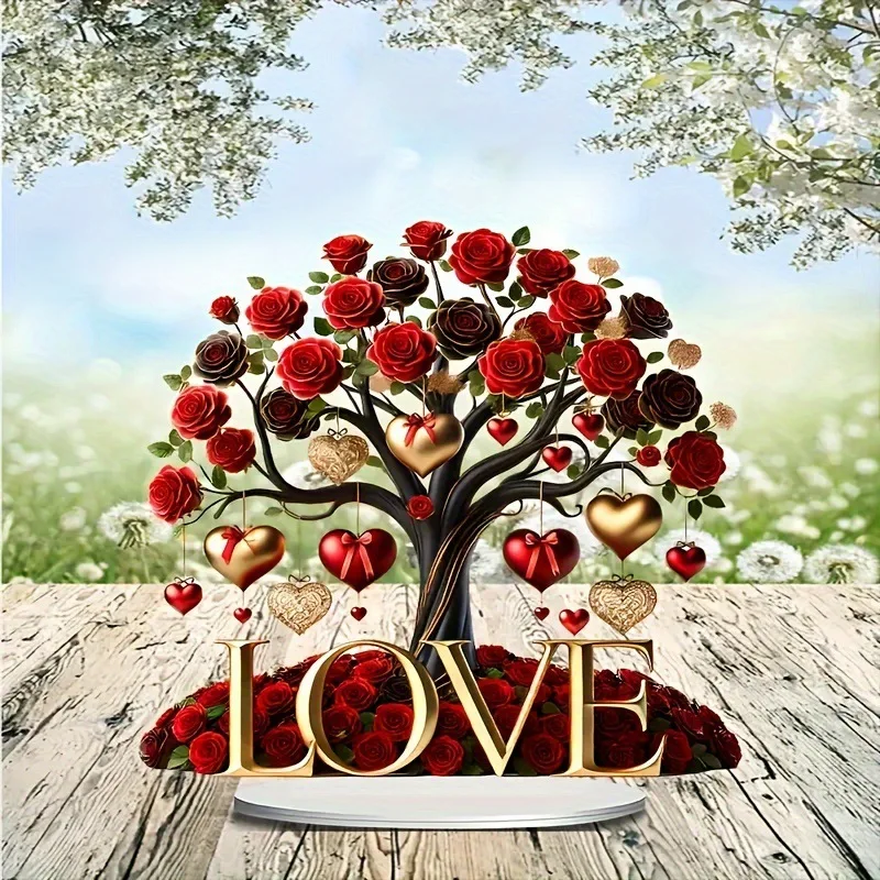 Valentine's Day 2D Acrylic Rose Tree Sunshine Catcher Love Witness Decorative Flower Romantic Rose Tree Wedding Gifts Home Decor