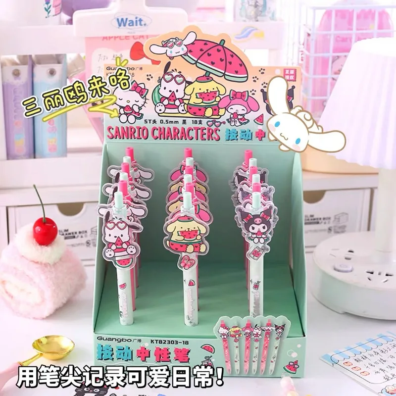 

Оригинальные 18 шт. гелевая ручка Sanrio Hello Kitty Kuromi, милая акриловая нашивка, черная гелевая ручка 0,5 мм, оптовая продажа