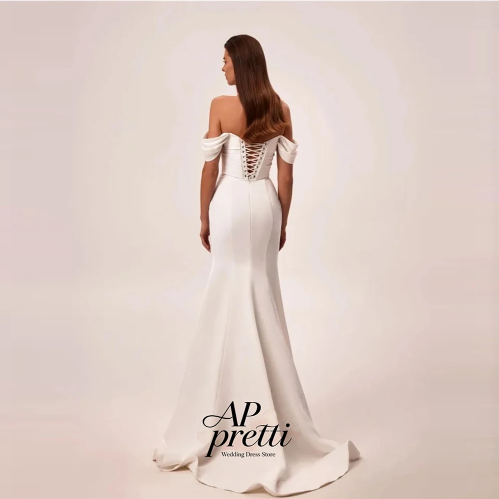 AP pretti Classic Off The Shoulder Satin Wedding Dresses For Woman Waist Pleat Side High Slit Mermaid Bridal Gown Customized