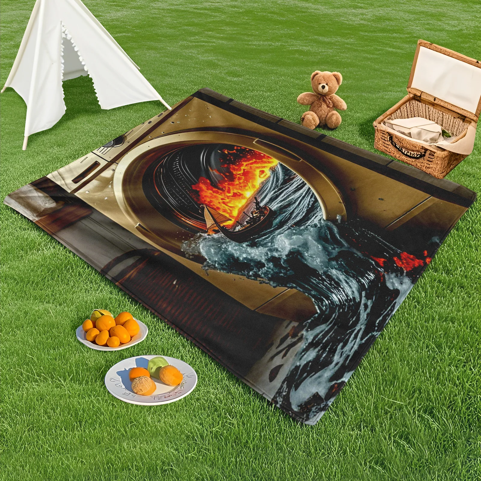 

Washing Machine Ocean Boat Flame Creative Blanket For Outdoor Enthusiasts With Bold Design Aesthetic Inspired By Nautical