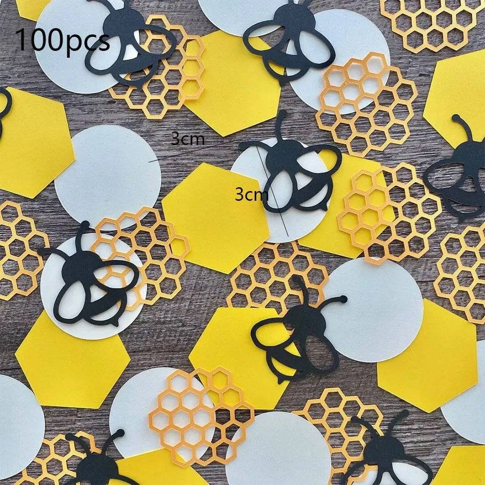 100pcs Black Golden Bee Hive Confetti Cartoon Honeycomb Bumble Bee Confetti Paper Bee Theme Decoration Table Decoration