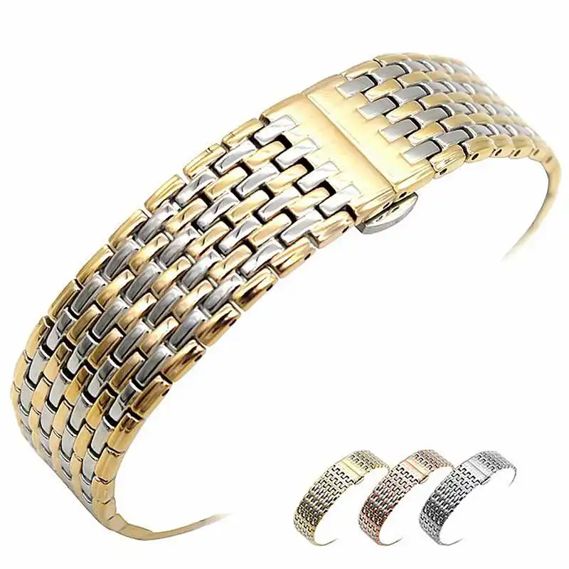 316L Stainless Steel 18mm 20mm 22mm Universal Straight End Bead of Rice Silver Gold Watch Strap Bracelet Band