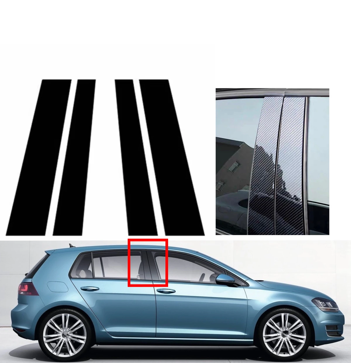 

4pcs Silver Glossy Black Pillar Posts Trim Fit For VW Golf MK7 2013 2014 2015 2016 2017 2018 2019 2020Window Decal Sticker Cover