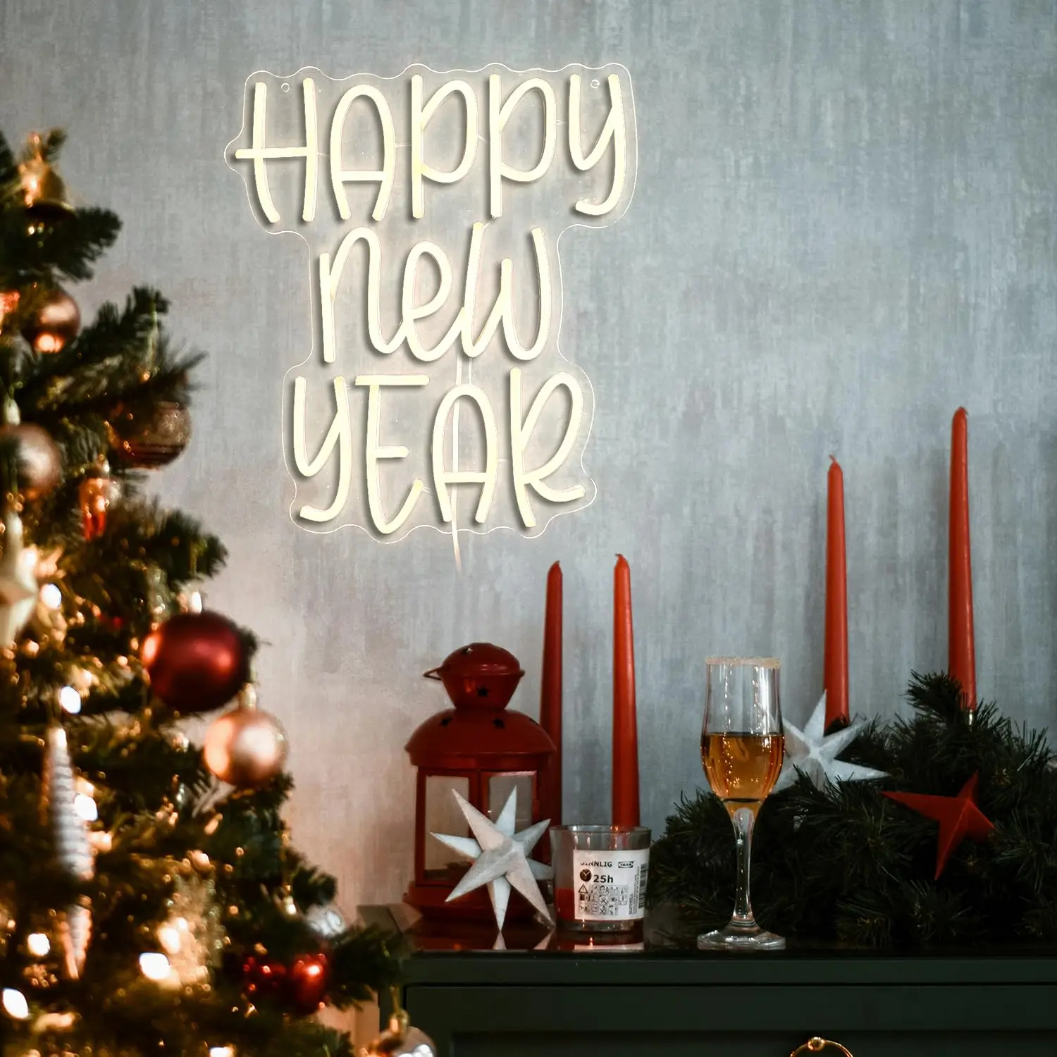 علامة نيون للعام الجديد السعيد للديكور، ضوء LED للمنزل، حفلة رأس السنة الجديدة، ديكور جو السنة الجديدة الداخلي