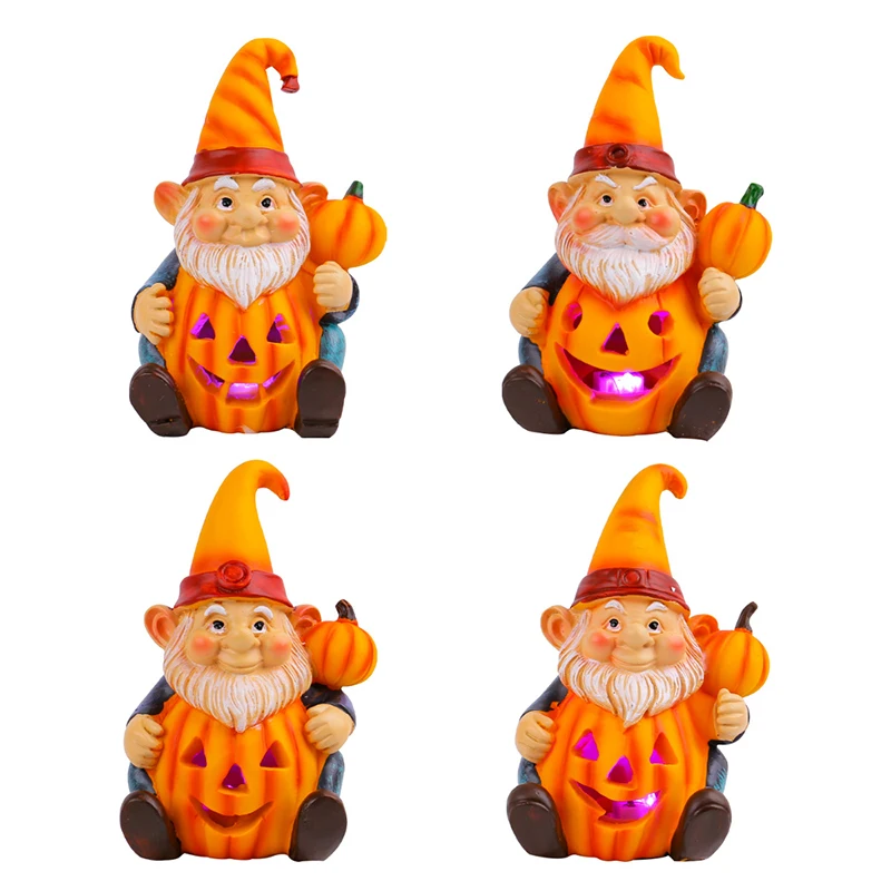 Luminous Dwarf Hug Pumpkin Halloween Ornament Novelty Resin Craft Dwarf Old Man Courtyard Home Halloween Decoration