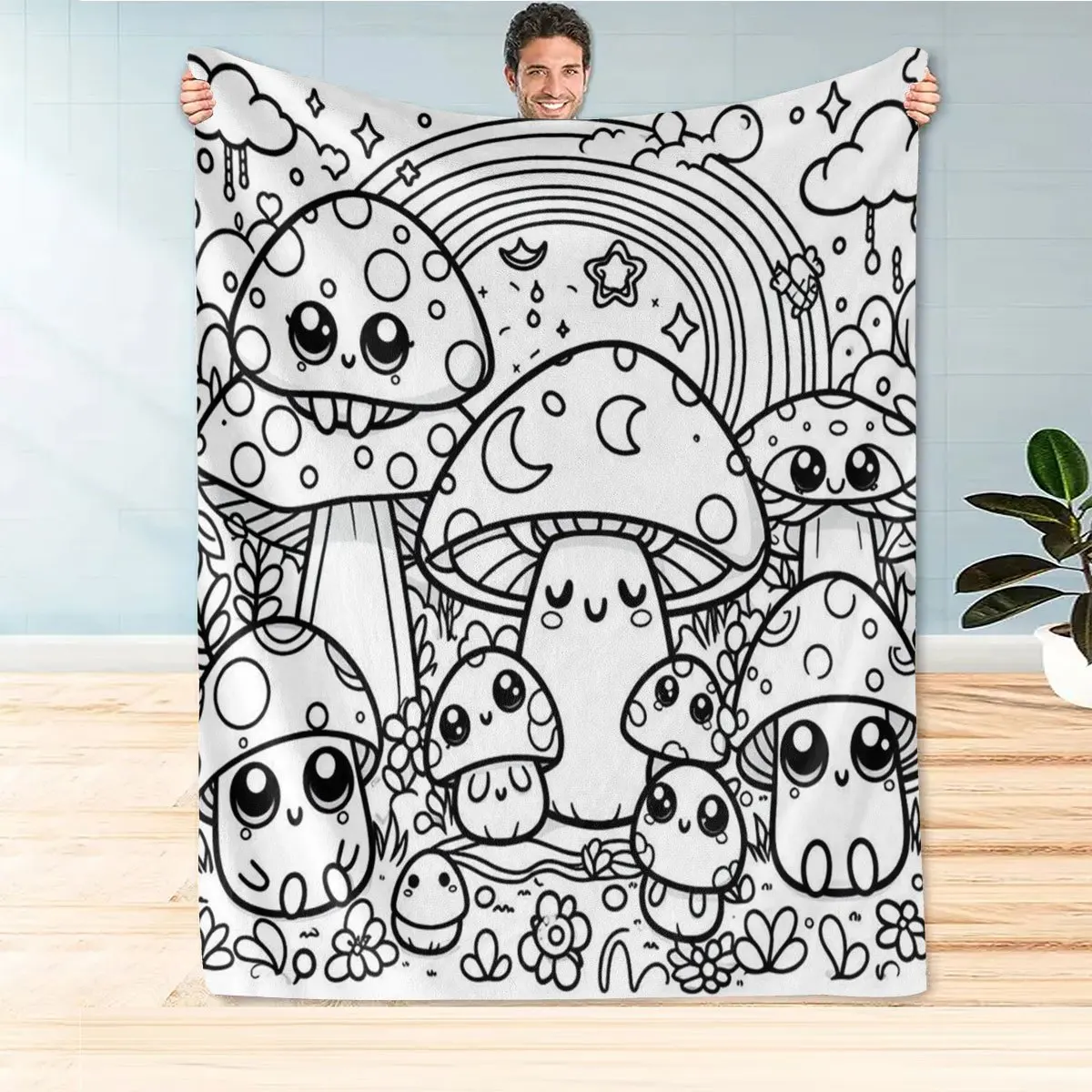 2D Fun Cartoon Mushroom Print Blanket, High Quality Polyester Fleece Flannel Blanket, Soft Comfortable Multi-Functional Throw Bl