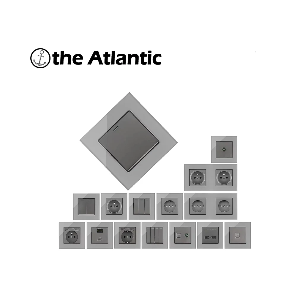 

16A Серая стеклянная панельная розетка 1 2 3 4 Комбинированный выключатель света Двойная электрическая розетка USB Настенная розетка HDMI Data RJ45