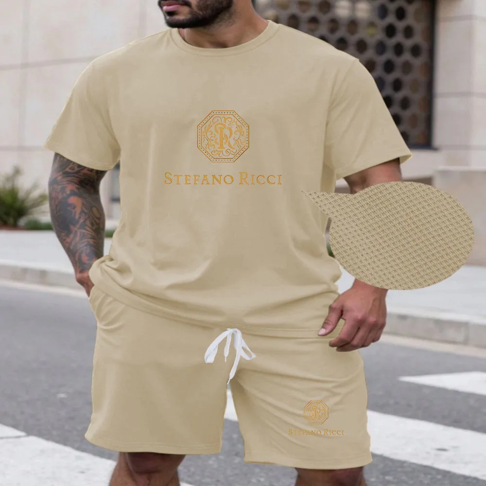 

Paris Fashion Male T-shirt Walking Shorts 2pcs Set Urban Fashion Casual Tracksuit Spring Summer Daily Sport Outfit Men's Clothes