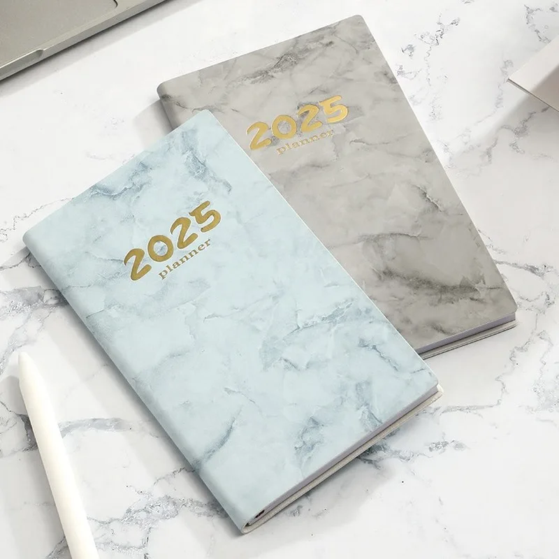 2025 Portable A6 Agenda Book With Calendar Weekly Planner Marbled Cover List English Notepad Students Pocket Diary Notepad Pu