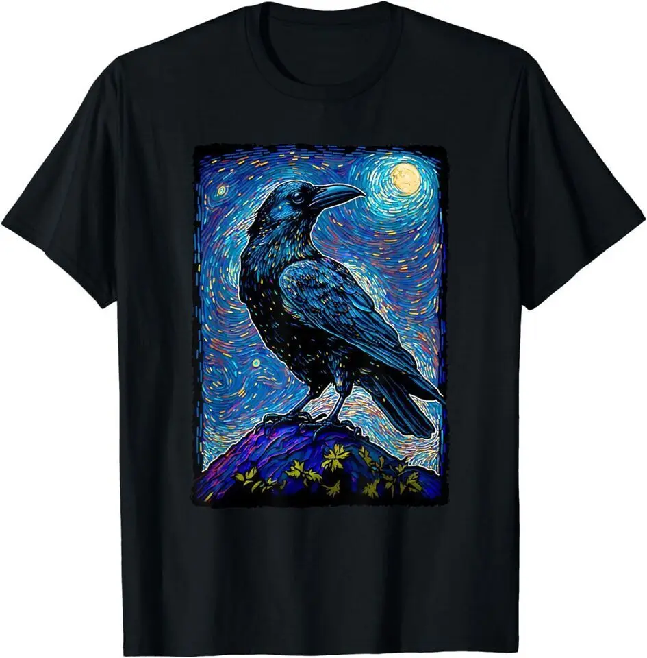 New Raven Starry Night Style Painting, Van Gogh Crow Lover Funny T-Shirt USA Tee