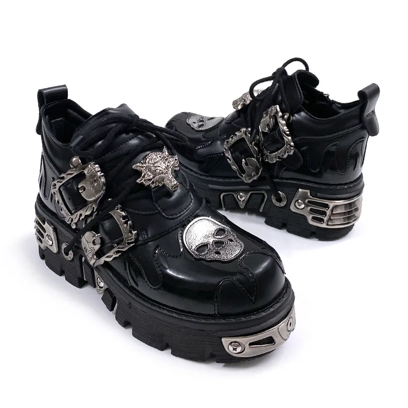 2026 New Retro Dark Platform Gold Heavy Sponge Cake Small Leather Goth Style Punk Leather Men and Women The Same Shoes