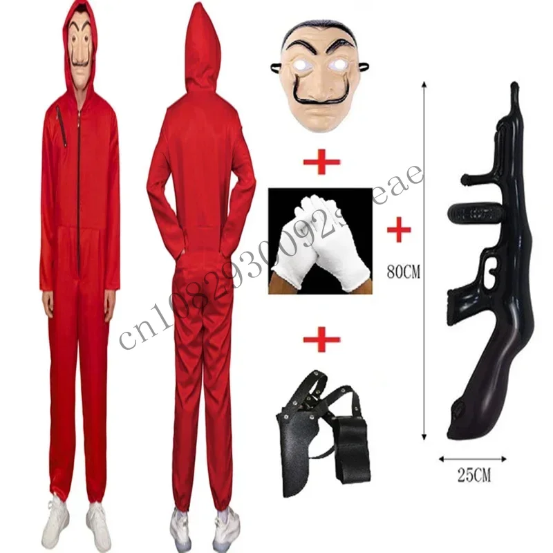 Halloween Cosplay'S Latest Movie Fantasy Money House Robbery Role Play High Cut Paper Mask Red Costume Dali Jumpsu CMM2001